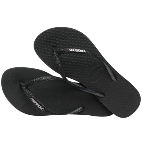 Havaianas Women Slim Sparkle me Flip Flops - Spring and Summer Pool Sandals for Women - Black, 7/8W4