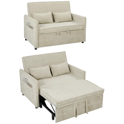 HOMCOM Canapé Convertible 2 Places Chenille 125 cm Dossier Réglable Crème
