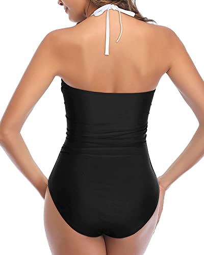 Image of Tempt Me Women Sexy Cutout One Piece Swimsuits Tummy Control High Waisted Halter Front Tie Knot Bathing Suit