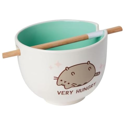 Enesco Pusheen the Cat Very Hungry Ramen Bowl with Chopsticks, 3.94 Inch, Multicolor Cover