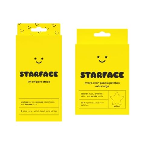 Starface Lift Off Pore Strips for Blackheads and Clogged Pores (8 ct) and XL Big Star Large Hydrocolloid Pimple Patches (32 ct) Cover