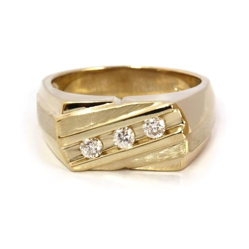 Solid 14k Yellow Gold 0.15 ctw Natural Diamond Channel Set 3 Stone Wedding Band Ring for Men 8 mm - Handmade in USA - April Birthstone (yellow-gold, 12.25)