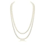 CrazyPiercing Faux Pearls Beads Necklace, Glass Strand Beads Chain, 1920s Fashion Imitation Pearls Long Necklace Vintage Costume Jewelry 55' Diameter of Pearl 0.32' for Women
