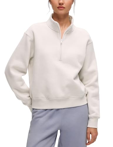 CRZ YOGA Cotton Fleece Lined Half Zip Sweatshirt for Women