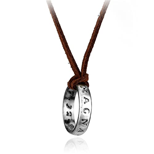 H&Z Unisex Uncharted 4 Nathan Drake Engraved Ring Pendant Necklace with Adjustable Brown Leather Chain-sliver H&Z Unisex Uncharted 4 Nathan Drake Engraved Ring Pendant Necklace with Adjustable Brown Leather Chain-sliver