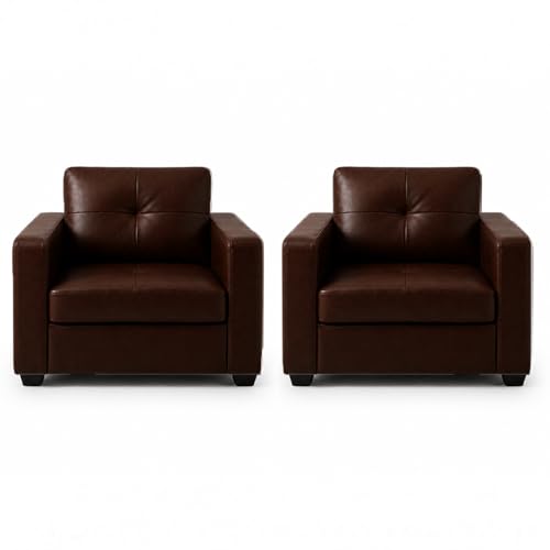 Image of FURNY Hermon 5 Seater Premium Leatherette 3+1+1 Sofa Set (Brown) Premium Finish | Durable Comfort | Ideal for Living Room