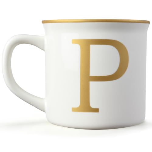 Miicol Personalized Monogram Coffee Mug, 16 oz Ceramic Letter P, Matte Gold