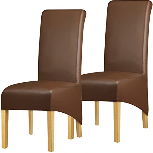 Stuhlhussen, Wasserdichte PU-Leder-Stuhlbezüge, Übergroße Weiche Stretch-Sitzbezüge, Waschbare, Abnehmbare Esszimmer-Sitzbezüge Für Küche, Hotel, Tisch, Bankett ( Color : Brown , Size : 2 pack ) Cover