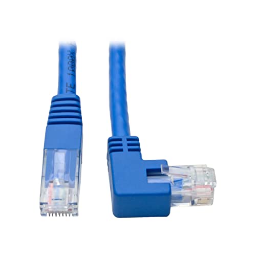 Tripp Lite Right-Angle Cat6 UTP Patch Cable (RJ45), M M, Gigabit, Molded, Blue, 1 ft. (N204-001-BL-RA)