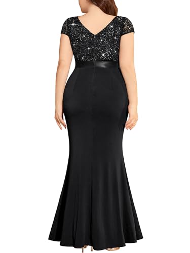 Image of MISSMAY Women's Plus Size Bridesmaid Formal Dresses V Neck Sequin Lace Mermaid Wedding Evening Gowns Dresses