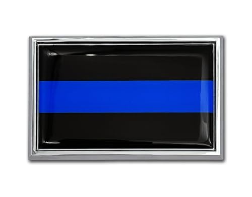 Image of Elektroplate Police Thin Blue Line Flag Chrome Frame All Metal Emblem for Cars, Trucks, and All Auto | Universal Fit at 3.8 inch x 2.5 inch | Weatherproof