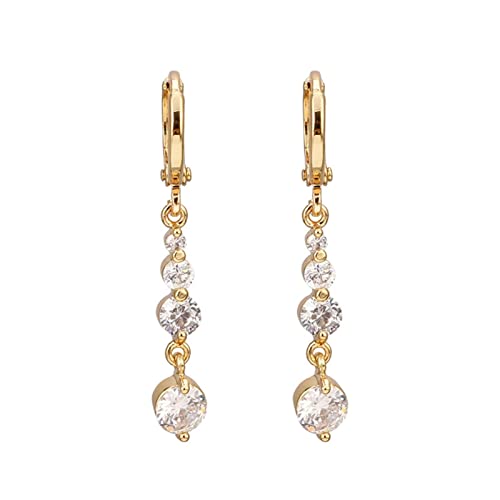 Boucles d'oreilles or 14K créoles longues en moissanite ronde pour femme