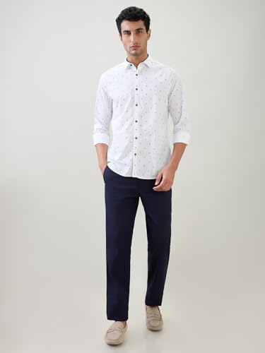 Image of Raymond Men Slim Fit Print Pattern Pure Cotton Cut Away Collar Full Sleeve Casual Shirt
