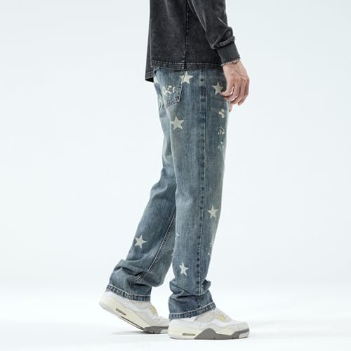 Jeans Pants Trouser Denim Spring and Autumn Star Light Color Printed Men's High Street Washed2