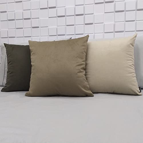 Kit 3 Capas de Almofada Lisa Suede Ziper Invisível (Lisas Bege + Capuccino + Cinza)