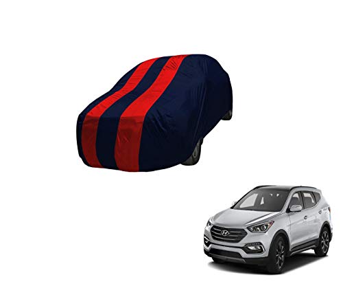Image of Auto Hub Car Cover Compatible with Hyundai Santafe with Mirror Pocket,Triple Stitched, Weather Proof, Santafe Car Cover- Navy-Red
