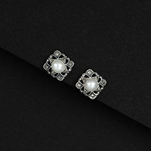 Gemondo USA Pearl & Marcasite Floral Button Earrings4