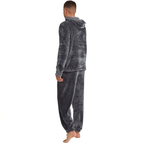Mens Soft Fleece Hooded Pyjama Loungewear Set - Charcoal - L2
