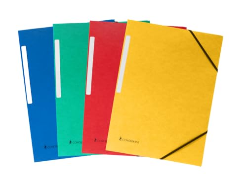 CONQUÉRANT Lot de 10 Chemise 3 Rabats A4 avec Elastique Couverture Carte Recyclée Assortis