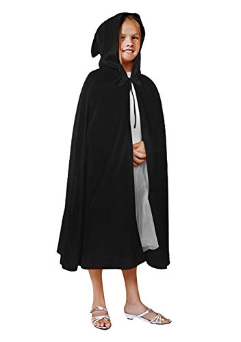 Kids Halloween Christmas Costumes Cape Velvet Hooded Cosplay Party Cloak Wizard Robe (Black2)