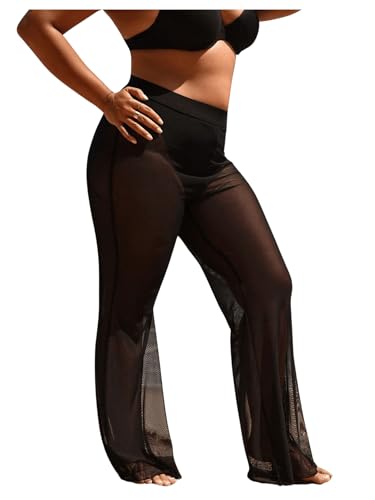 Women's Plus Size Beach Pants Sheer Mesh Swimsuit Coverup High Waisted Bikini Cover Up Bottoms3