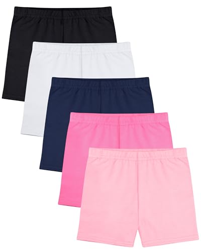 FEQO 5 Pack Girls Bike Shorts Cotton Girls Cartwheel Shorts Under Dress Dance Short for Girl Kids Multi-Color,7-8 Years