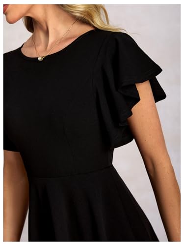 Women's Butterfly Short Sleeve Mini Dress Crew Neck A Line Elegant Work Office Dresses3