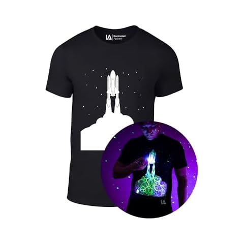 Adult Rocket Spaceship Interactive Glow in The Dark T-Shirt (US, Alpha, Large, Regular, Regular, Rocket) Cover