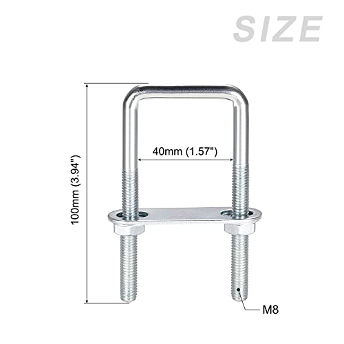 Image of METALLIXITY U Bolts 2 Sets (M8x40x100mm), Square U Bolt Carbon Steel with Accessories - for Construction, Pipe