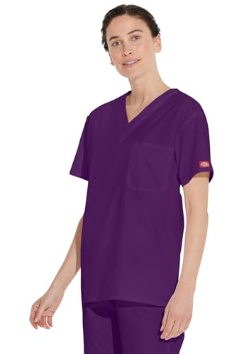 Image of Dickies EDS Signature Scrubs for Women and Scrubs for Men, Unisex One Pocket V-Neck Top in Soft Brushed Poplin 83706