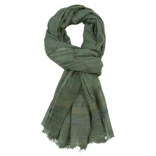 Bufanda Hombres Rayas a Flecos Clásico Largo Algodón Lino Suaves Cálida Foulard Braga Cuello Pañuelo de Otoño e Invierno (Verde)