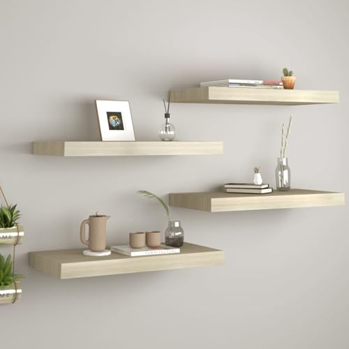 Gecheer Estante Flotante de Pared Estante de Estantería Estantería de Pared Balda Pared Baldas Flotantes Decorativo para Cocina Dormitorio Sala de Estar 4 uds Color Roble MDF 60x23,5x3,8 cm