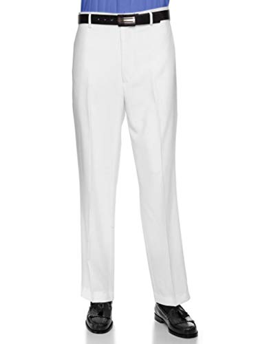 RGM Mens Dress Pants Flat Front - Machine Washable Casual Pants for Everyday Comfort - Versatile Mens Dress Slacks for Office, Travel, Events & Everyday Wear White 32W x 30L