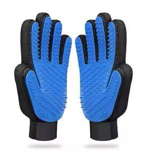Pet Grooming Gloves – Deshedding & Bath Brush Gloves for Dogs, Cats & Horses, Gentle Hair Remover & Massage Mitt (Blue)