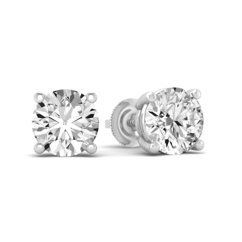 1/2 Carat - 5 Carat Lab Grown Diamond screw back Earrings | 14K White, Yellow or Rose Gold Four prong Solitaire Stud Earrings | E-F Color and VS1-VS2 Clarity