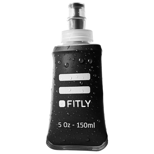 FITLY 5 oz - 150ml (F1B) Soft Water Bottle Shrink As You Drink Soft Flask for Hydration Pack Folding Water Bottle Ideal for Running, Hiking, Cycling, Climbing & Rigorous Activity, Black