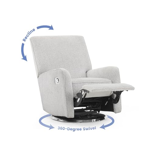 Image of Delta Children Nest Nursery Swivel Recliner - Fabric is GREENGUARD Gold Certified and Oeko-TEX Standard 100 - Upholstered in a Unique Chenille Yarn for Blanket Like Softness, Fog