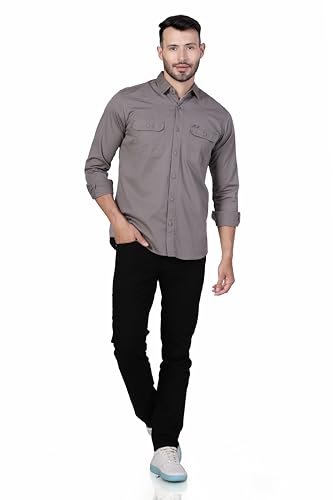 Image of Men's Cotton Twill Utility Shirt | Full Sleeve Button-Down Casual Shirt | Dual Chest Pockets | Comfortable Regular Fit | Everyday Wear