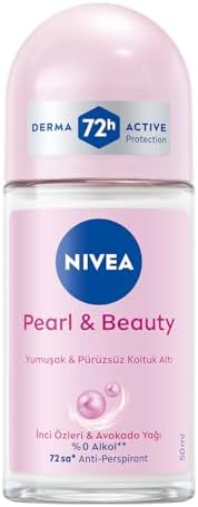 NIVEA Kadın Roll on Deodorant Pearl&Beauty 50 ml,72 Saat Terlemeye Karşı Anti Perspirant Koruma, Çiçeksi Pudra Kokusu, Yumuşak Koltuk Altı, Avokado Yağı, İnci Özleri, Etil Alkol İçermez — Amazon ürün görseli