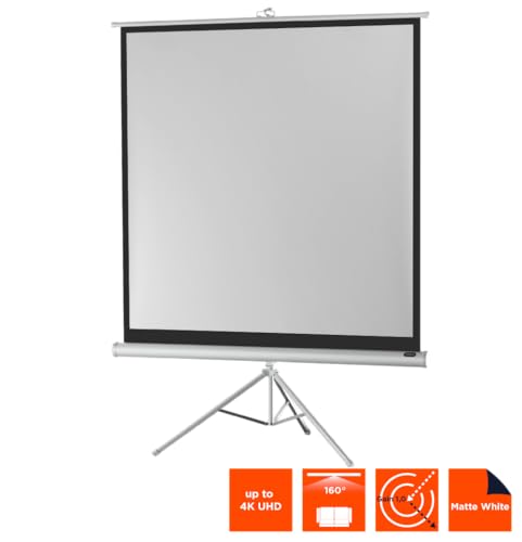 celexon Economy Stativ-Leinwand wei&szlig; 90 | 158x158 cm 1:1 | mobil transportable 4K, Full-HD Beamerleinwand mit manuellem Rollauszug f&uuml;r Heimkino, B&uuml;ro & Outdoor | inkl. Standfu&szlig; + Tragegriff