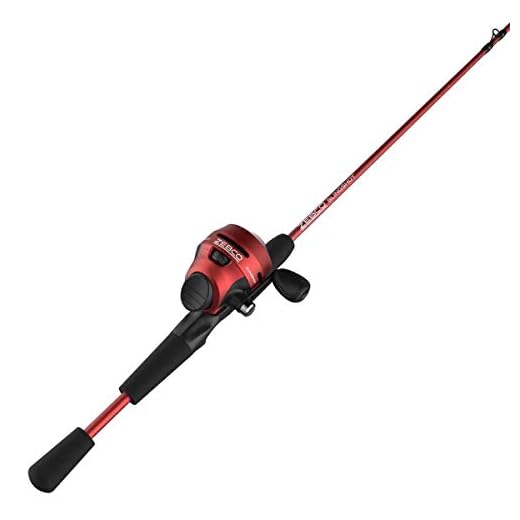 Zebco Slingshot Spincast Reel and Fishing Rod Combo, 5-Foot 6-Inch 2-Piece Fishing Pole, Size 30 Reel, Right-Hand Retrieve, Pre-Spooled with 10-Pound Zebco Line, Red