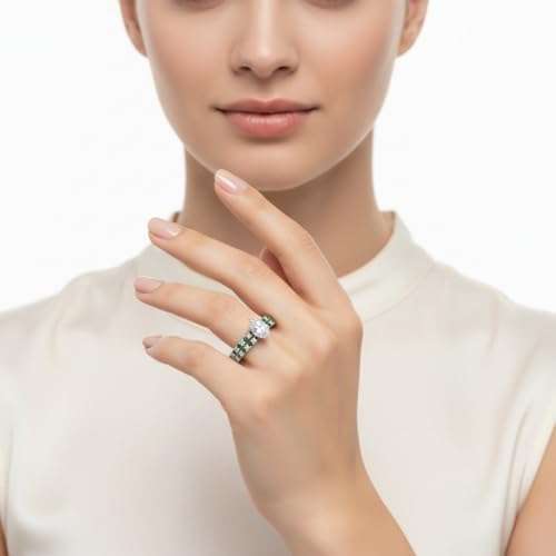 Image of Choose Your Gemstone Three Quarter Diamond CZ Gallery Bridal Ring Set 925 Sterling Silver Marquise Shape Wedding Ring Sets for WomenUS Size 4 to 12