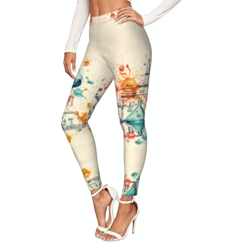 Leggings de compresión para mujer con estampado de química de cintura alta
