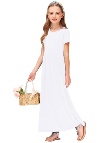 Image of Deerose Girls Maxi Dress Short Sleeve Casual Long Dresses with Pockets 5-14 Years