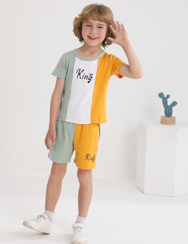 Image of mksodopy Toddler Boy Clothes Color Block Patchwork Short-Sleeved T-Shirt Color Block Shorts Boys Summer Outifts
