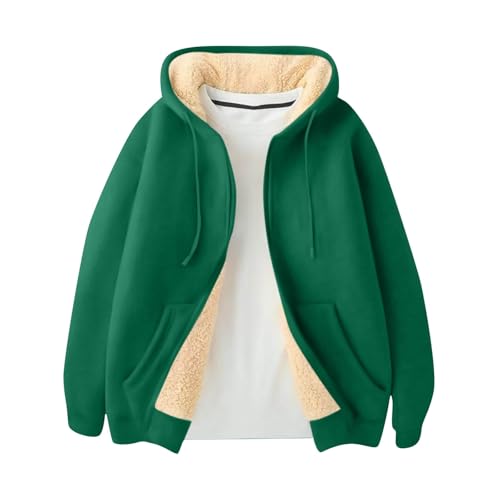 Mens Zip Up Hoodie Loose Fit Plus Size Fleece Lined Hooded Sweatshirt Comfy Warm Work Sherpa Jacket with Pockets