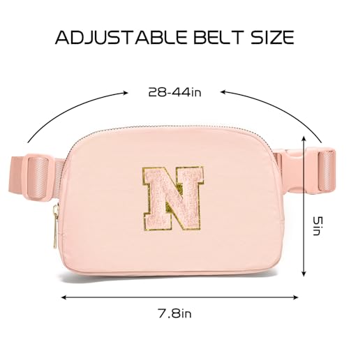 Image of Gitus Gifts for 8 9 10 11 12 Year Old Girls Belt Bag Fanny Pack Crossbody Bags with Initial Letter Patch Cute Stuff Birthday Gifts for Teen Girls Women Personalized Trend Stuff (Coral Pink-N)