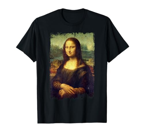 Regalo de arte clásico cuadro Mona Lisa de Leonardo da Vinci Pintura famosa Camiseta Unisex-Adultos, Niños T-Shirt Vintage Manga Larga Negro Talla S