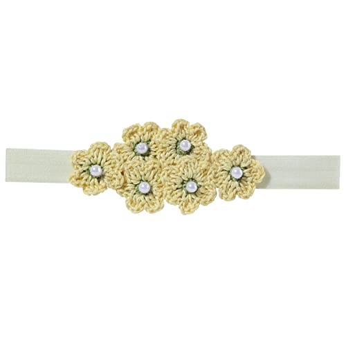 Image of Prapti Handicrafts Crochet Flower Headband For Newborn Baby Girls Infants Toddlers Photo Shoot Birthday Gift 0 to 1 year (Pack of 1 (yellow)