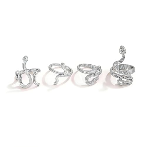 Black Snake Ring for Women Adjustable Goth Black Rings Set Snake Jewelry for Women Halloween Accessories Gothic Jewlery Animal Reptile Serpent Punk Rings (Style 2 - A)